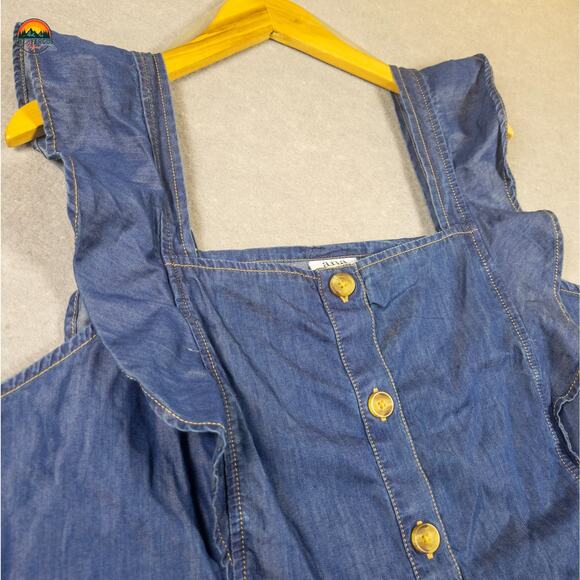 NWT A.N.A Blouse Top Blue Sleeveless Denim Ruffled Women's Size 1X - Picture 3 of 9
